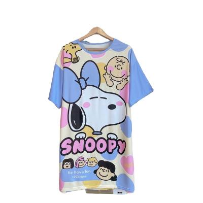 China 2022 Summer Fashion Fresh Milk Mickey Pajamas Skirts For Women Short Sleeve O-Neck Silk Cartoon Print Oversized Loose Night Dress for sale