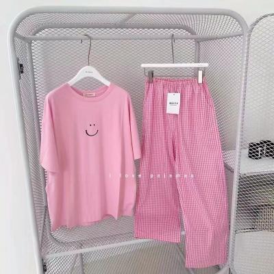 China 2022 Korean women's cartoon pajamas pajamas QUICK DRY pajamas 1 set short sleeve long pants PAJAMAS 2 sets pajamas women for sale