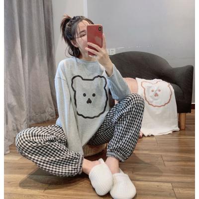 China New Design Print QUICK DRY Cute Milk Cotton Long Sleeve Women's Sleepwear Round Neck Home Clothes for sale