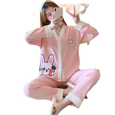 China New Style Women's QUICK DRY Cardigan Cartoon Home Wear Long Sleeved Casual Pajamas for sale