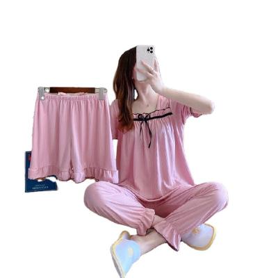 China Wholesale QUICK-DRY Korean version of beautiful home casual thin pajamas spring and summer female short-sleeved pants shorts three-piece set for sale