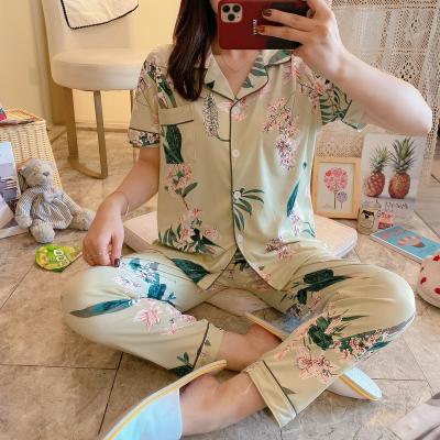 China Wholesale QUICK DRY Floral Print Shorts Sheath Pajamas Milk Silk Two Piece Set Korean Casual Night Wear Sleepwear With Pocket For Women for sale