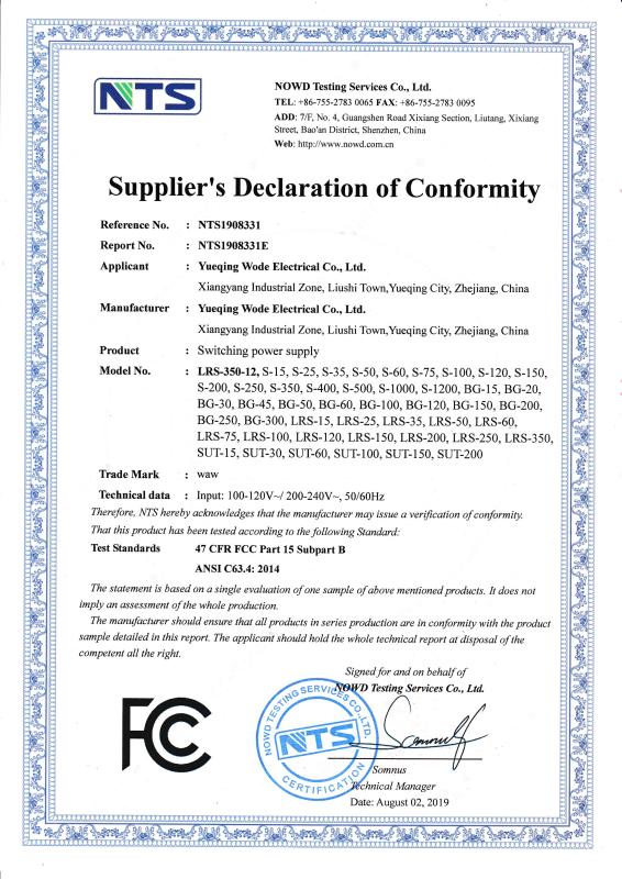 FCC - Yueqing Wode Electrical Co., Ltd.