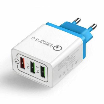 China Hot Selling Phones Wholesale Left Usb 3 Qc3.0 Charger Adapter Eu To Plug In Adapter Universal Phone Travel Fast Charger for sale