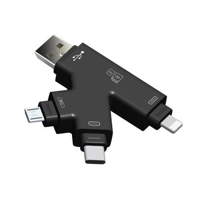 China Hot Selling Plastic 4 In 1 For Flash Micro OTG USB Type-C Lightning SD TF Card Reader For iPhone/iPad/Macbook /Android Phone for sale