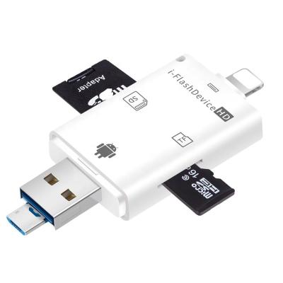 China Plastic Customized Logo OTG USB Adapter 3 in 1 i Drive USB SD&TF Flash Card Reader for iPhone Computer for sale