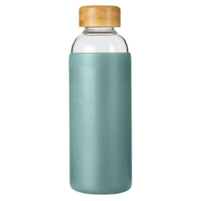 China Eco Lid Private Label 600ml Borosilicate Glass Sustainable Bamboo Water Bottle With Silicone Sleeve for sale