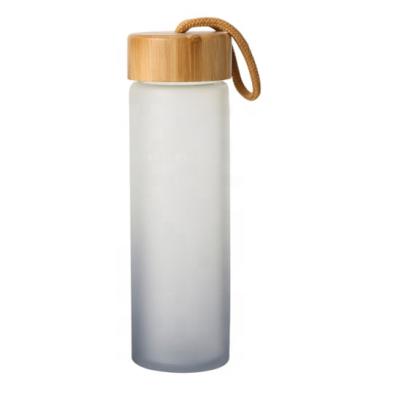 China Sustainable Bamboo Lid Fruit Tea Infuser Frosted Borosilicate Glass Water Bottle Bpa Free For Working for sale