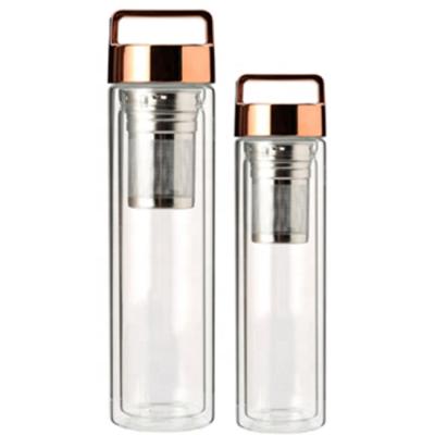 China New Borosilicate 350ml Sustainable Hot Custom Double Wall Glass Water Bottle With Tea Infuser Filter for sale