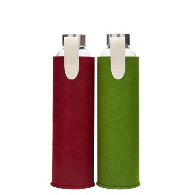 China Amazon Sustainable Success High Borosilicate Glass Eco Friendly Water Bottle With Custom Felt Sleeve for sale