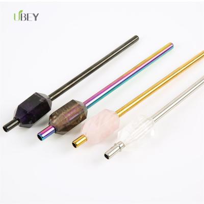 China Sustainable Amethyst 304 Stainless Steel Straw Eco - Friendly Sustainable Clear Quartz Straw With Cloth Bag for sale