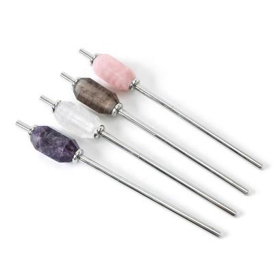 China Gemstone 304 Stainless Steel Fancy Natural Crystal Viable Drinking Straw Free Energy Gift Food Grade for sale