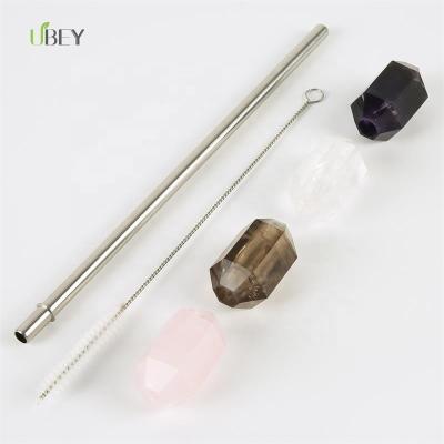 China Christmas Fancy Gift Eco-friendly Natural Energy Stone Rose Quartz Crystal Straw For Water Drinking for sale