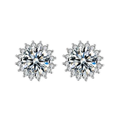 China 925 Sterling Silver TRENDY Sunflower Round Shaped CZ Stud Earrings for sale