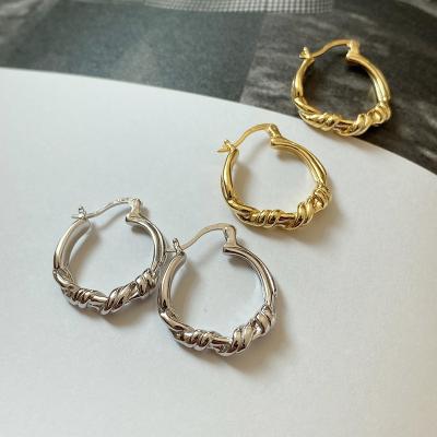 China FASHIONABLE 925 Sterling Silver Knot Twisted Hoop Earrings 18k Gold Plated for sale