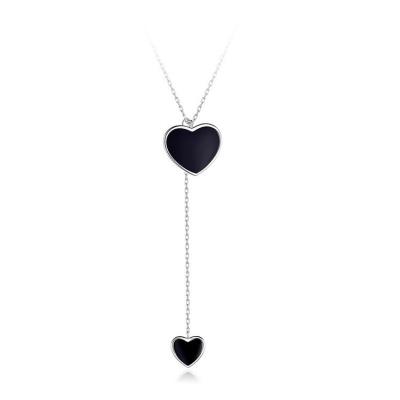 China 925 Sterling Silver Big Small Black Fashionable Enamel Heart Y-Necklace for sale