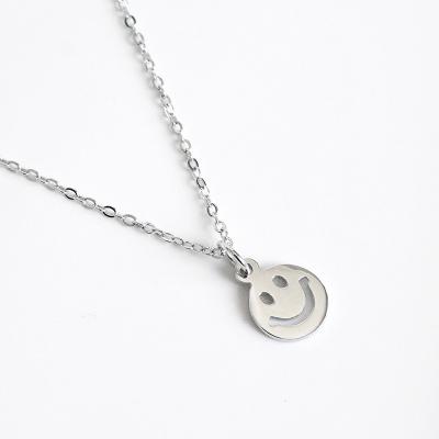 China Trendy S925 Sterling Silver Geometric Round Smiley Face Pendant Necklace for sale