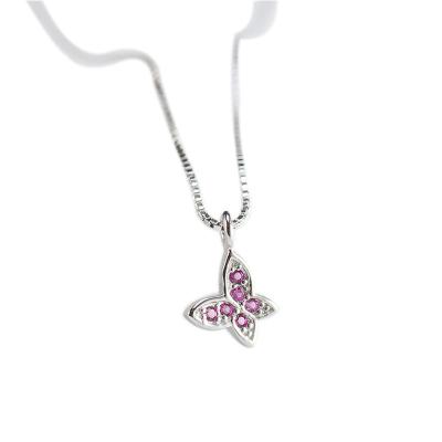 China Trendy S925 Sterling Silver Diamond Purple Butterfly Pendant Necklace for sale