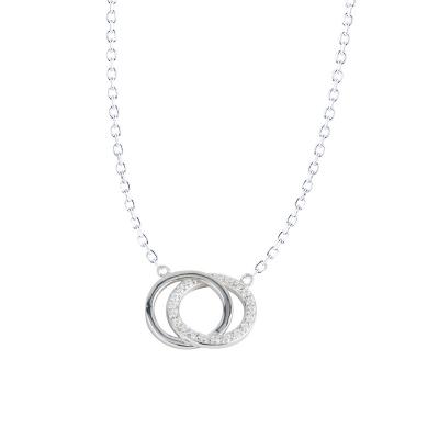 China Trendy S925 Sterling Silver Diamond Interlocking Double Circle Pendant Necklace for sale