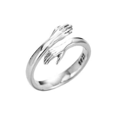 China FASHIONABLE 925 Sterling Silver Hand Hug Double Pose Open Adjustable Rings for sale