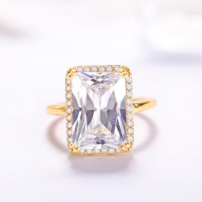 China FASHIONABLE Rectangle Zircon Engagement 925 Sterling Silver Gold Plated Wedding Rings For Women for sale