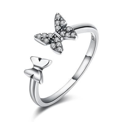 China FASHIONABLE S925 Sterling Silver Butterfly Gemstone Open Adjustable Rings for sale