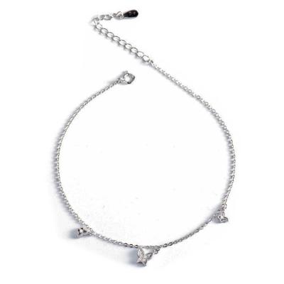 China Trendy S925 Sterling Silver Diamond Butterfly Simple Anklet for sale