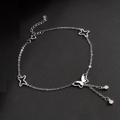 China Fashionable Summer Beach 925 Sterling Silver Butterfly Charm Foot Chain Anklets Body Jewelry for sale