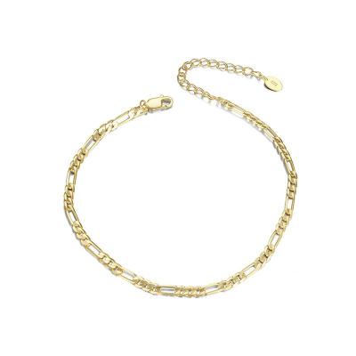 China TRENDY Figaro Anklets 925 Sterling Silver 14k Gold Plated Figaro Anklet Foot Chain Jewelry For Women for sale