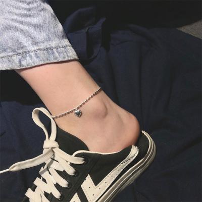 China Fashionable Delicacy S925 Sterling Silver Heart Charm Beaded Beach Chain Anklets for sale