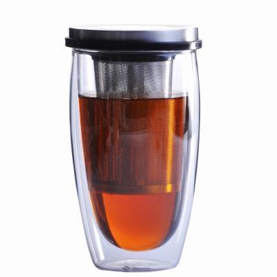 China Viable glass 420ml/14oz tea cup! Double Wall Tea Cup Borosilicate Glass Mug High With Wholesale Price for sale