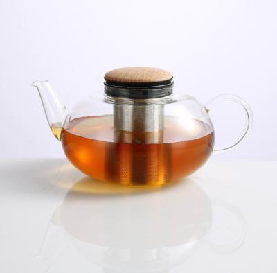 China AST8011A High Viable Borosilicate Glass Clear Teapot with 18/8 Stainless Steel Infuser and Wooden Lid for sale