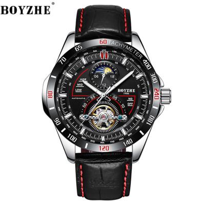 China Custom High Quality Genuine Leather Strap Automatic Tourbillon Movement Stainless Steel Alloy Brand Logo Date Mechanical Watches Relojes for sale