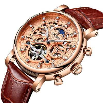 China Automatic Item Drop Shipping Automatic Quartz Back Wrist Watch Stainless Steel Case Genuine Leather Mechanical Watch Men Watch for sale