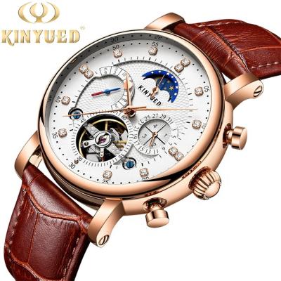 China Date Automatic Mechanical Watch Leather Moon Phase With Diamond Crystal Mechanical Watch For Men for sale