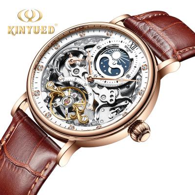 China Hot Selling Luminous Mechanical Movement Men's Watch KINYUED Alarm Online High Quality Leather Wristwatch Watch for sale