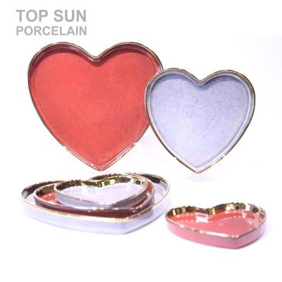 China Customized sustainable color glaze heart-shape plate porcelain heart-shape heart-shape ceramic dish for sale