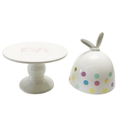 China Sustainable Ceramic Cake Stand For Tableware Easter Ceramic Cake Stand for sale