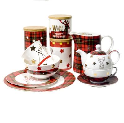 China Viable Wholesale Hot Sale Christmas Porcelain Product Ceramic Coffee Mug Dish Set Ceramic Christmas Gift Set for sale