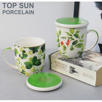 China Morden Luxury Porcelain Tea Cup Set Ceramic Mug With Lid And Stainless Steel Infuser for sale