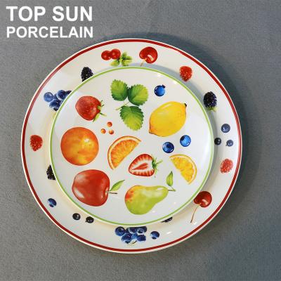 China Europe High Quality Round Dinner Dish Porcelain Dinnerware Sets Ceramic Dishes With Fruit Design for sale