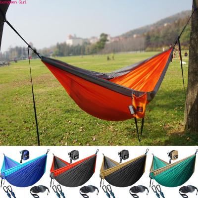 China Modern Camping Hammock Outdoor Tourist Hanging Swings Portable Parachute Nylon Hiking Hammock For Travel Backpacking for sale