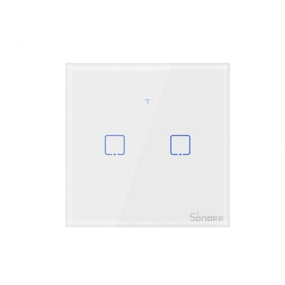 China UE 2C eWelink App wifi SONOFF T0 Wireless Glass Screen Remote Control Home Automation 2 Band 2 Band Touch Wall Switch for sale