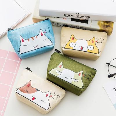 China Hot Selling Fashion Cartoon Cute Cat Printing Lightweight Card Holder Coin Clips Zipper Coin Purses Wallet for sale