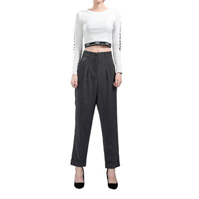 China Factory Bulk Supply Fashion Polyester Casual Wear Pantalones Breathable Chic Stylish Pants Slim Loose Stripes Women Trousers for sale