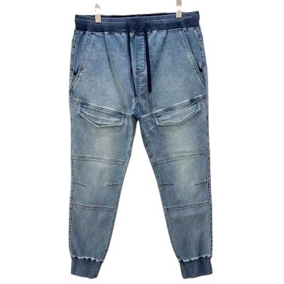 China Fashion breathable custom soft knit fabric belt elastic multi pocket leg jeans men slim denim pants for sale