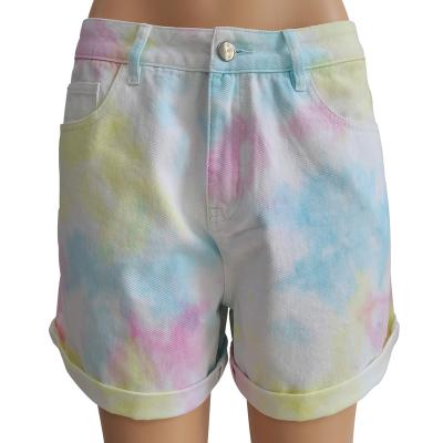 China Beautiful Summer Viable High Waist Ladies Jeans Pants Lattice Dye Short Shorts For Women for sale