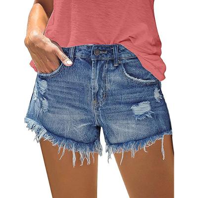 China Breathable Summer Fashion Casual High Waisted Distressed Skinny Short Jeans Woman for sale