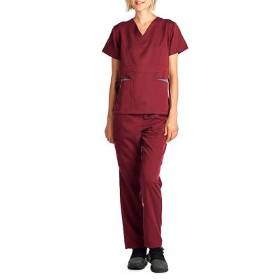 China Silky Hospital Yoga Cloth Women Scrubs Red Workwear Uniform Nursing Scrubs Set Anti-Static Working Uniforms Top And Pant Suits Hospital for sale