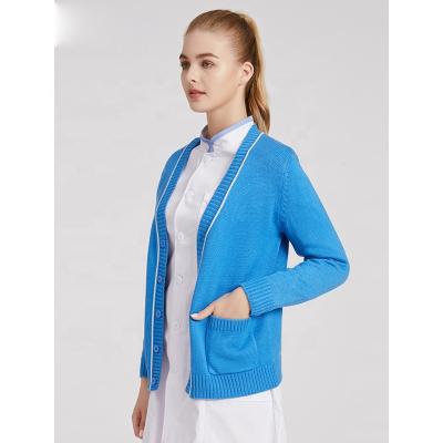 China Hospital Newcomer Sweater Jacket Nursing Nurse Uniform Blue Cardigan for sale